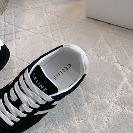 CELINE 25S JOGGER LOW LACE UP SNEAKER IN BLACK CALFSKIN AND SUEDE