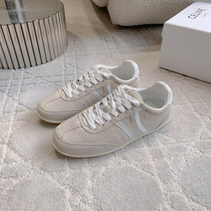 CELINE 25S JOGGER LOW LACE UP SNEAKER IN LIGHT GRAY CALFSKIN AND SUEDE