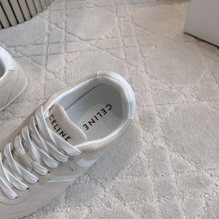 CELINE 25S JOGGER LOW LACE UP SNEAKER IN LIGHT GRAY CALFSKIN AND SUEDE