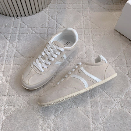CELINE 25S JOGGER LOW LACE UP SNEAKER IN LIGHT GRAY CALFSKIN AND SUEDE