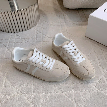 CELINE 25S JOGGER LOW LACE UP SNEAKER IN LIGHT GRAY CALFSKIN AND SUEDE
