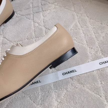 CHANEL 25S TWO TONE LACE UP IN BEIGE CALFSKIN
