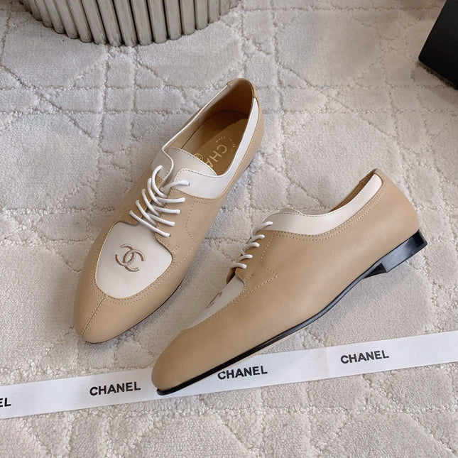 CHANEL 25S TWO TONE LACE UP IN BEIGE CALFSKIN