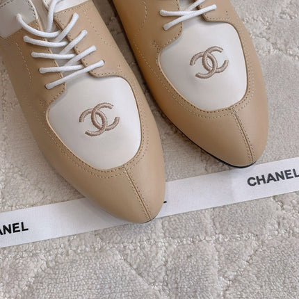 CHANEL 25S TWO TONE LACE UP IN BEIGE CALFSKIN