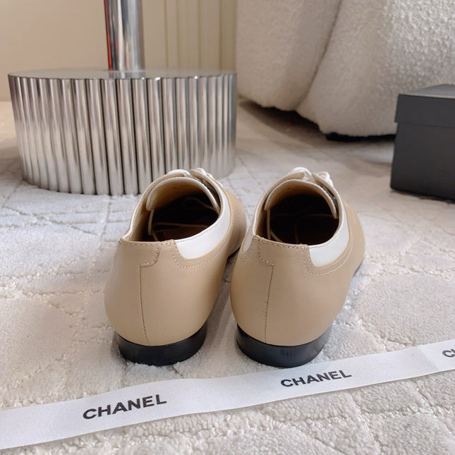 CHANEL 25S TWO TONE LACE UP IN BEIGE CALFSKIN
