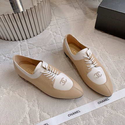 CHANEL 25S TWO TONE LACE UP IN BEIGE CALFSKIN