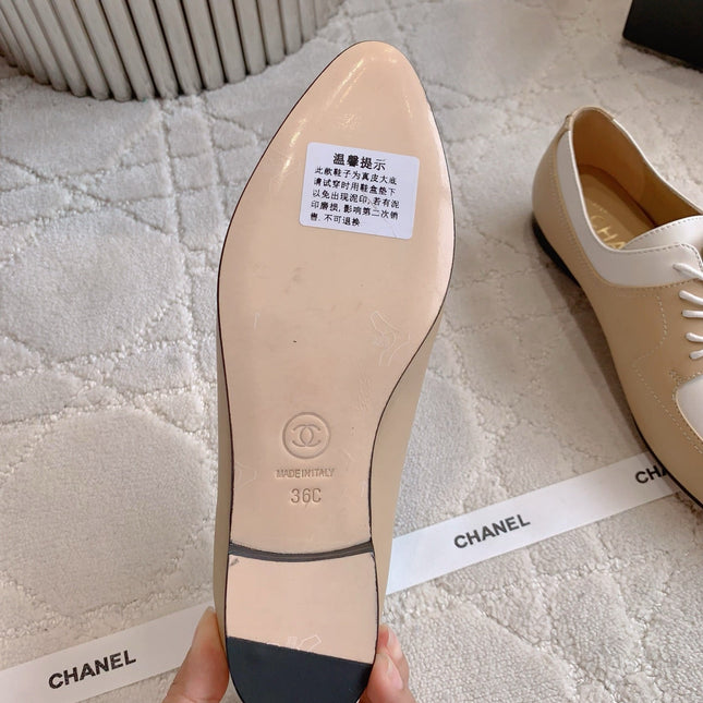 CHANEL 25S TWO TONE LACE UP IN BEIGE CALFSKIN