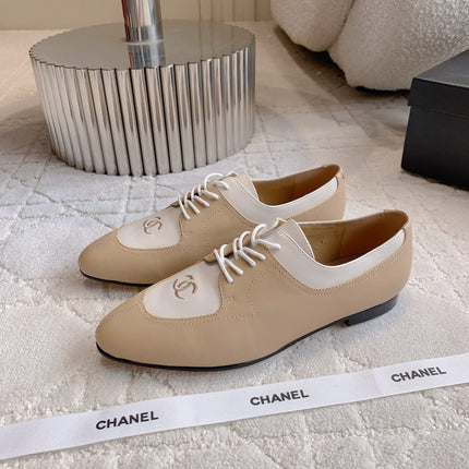 CHANEL 25S TWO TONE LACE UP IN BEIGE CALFSKIN