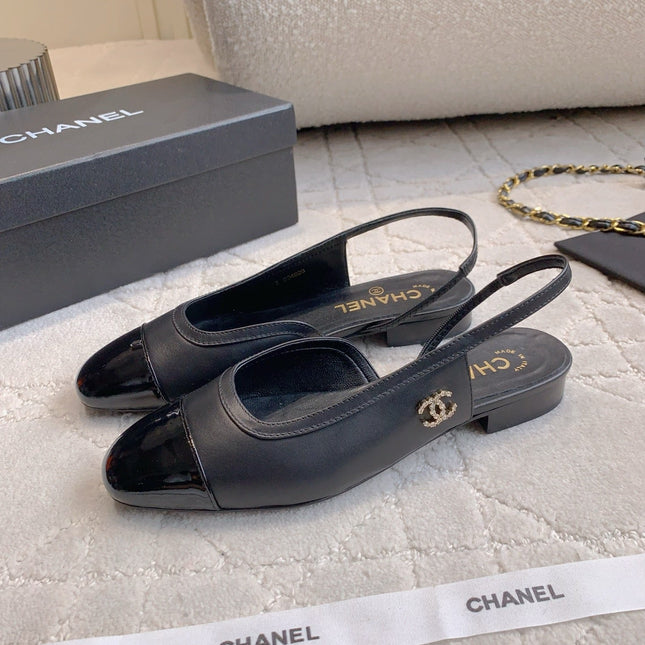 CHANEL 25S SLINGBACK IN BLACK FULL CALFSKIN GOLD HARDWARE