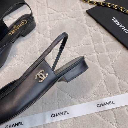 CHANEL 25S SLINGBACK IN BLACK FULL CALFSKIN GOLD HARDWARE