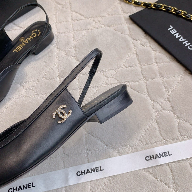 CHANEL 25S SLINGBACK IN BLACK FULL CALFSKIN GOLD HARDWARE