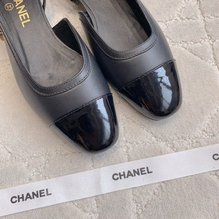 CHANEL 25S SLINGBACK IN BLACK FULL CALFSKIN GOLD HARDWARE