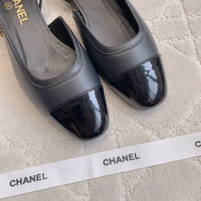 CHANEL 25S SLINGBACK IN BLACK FULL CALFSKIN GOLD HARDWARE