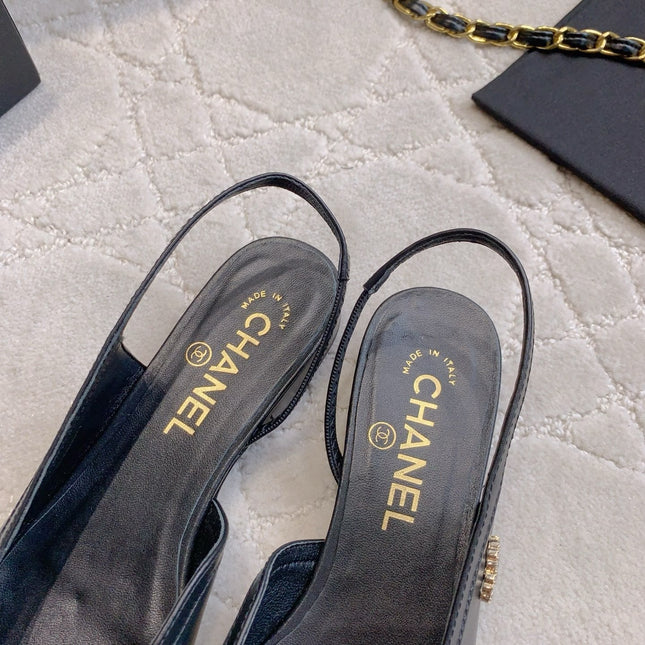 CHANEL 25S SLINGBACK IN BLACK FULL CALFSKIN GOLD HARDWARE
