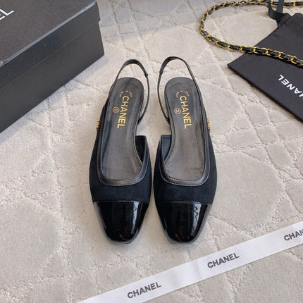 CHANEL 25S SLINGBACK IN BLACK CALFSKIN AND SUEDE GOLD HARDWARE