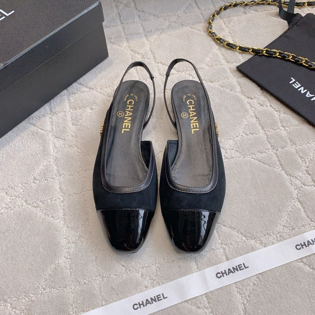 CHANEL 25S SLINGBACK IN BLACK CALFSKIN AND SUEDE GOLD HARDWARE