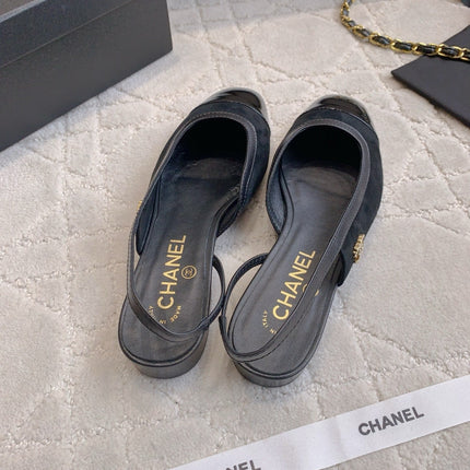 CHANEL 25S SLINGBACK IN BLACK CALFSKIN AND SUEDE GOLD HARDWARE