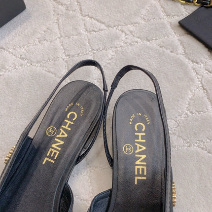 CHANEL 25S SLINGBACK IN BLACK CALFSKIN AND SUEDE GOLD HARDWARE