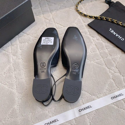 CHANEL 25S SLINGBACK IN BLACK CALFSKIN AND SUEDE GOLD HARDWARE