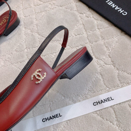 CHANEL 25S SLINGBACK IN BLACK AND ROSEWOOD CALFSKIN GOLD HARDWARE