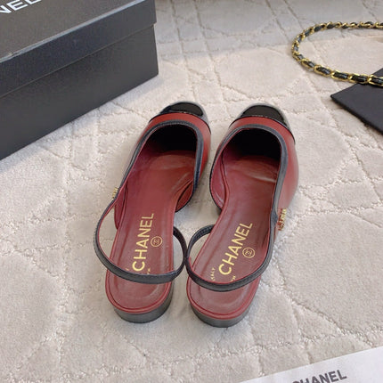 CHANEL 25S SLINGBACK IN BLACK AND ROSEWOOD CALFSKIN GOLD HARDWARE