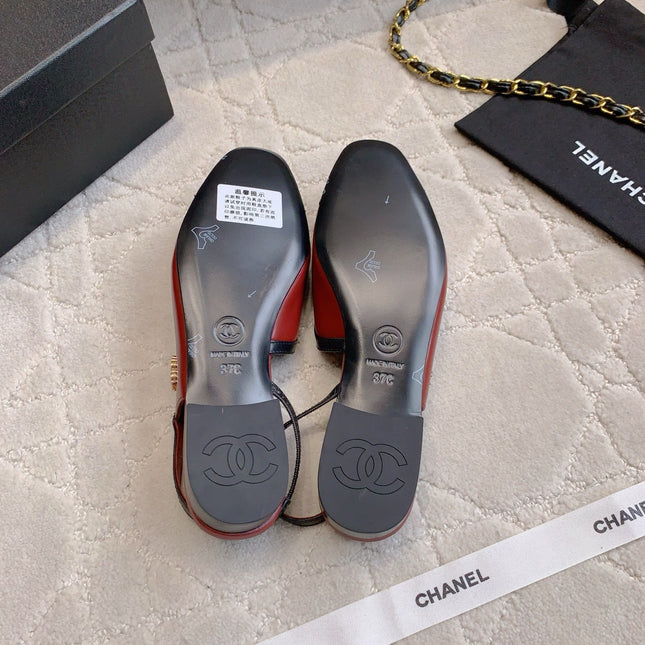 CHANEL 25S SLINGBACK IN BLACK AND ROSEWOOD CALFSKIN GOLD HARDWARE