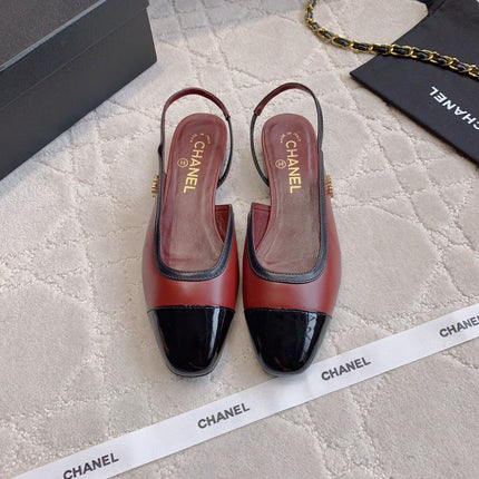 CHANEL 25S SLINGBACK IN BLACK AND ROSEWOOD CALFSKIN GOLD HARDWARE