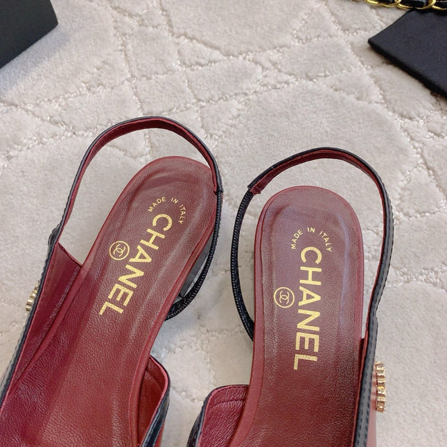 CHANEL 25S SLINGBACK IN BLACK AND ROSEWOOD CALFSKIN GOLD HARDWARE