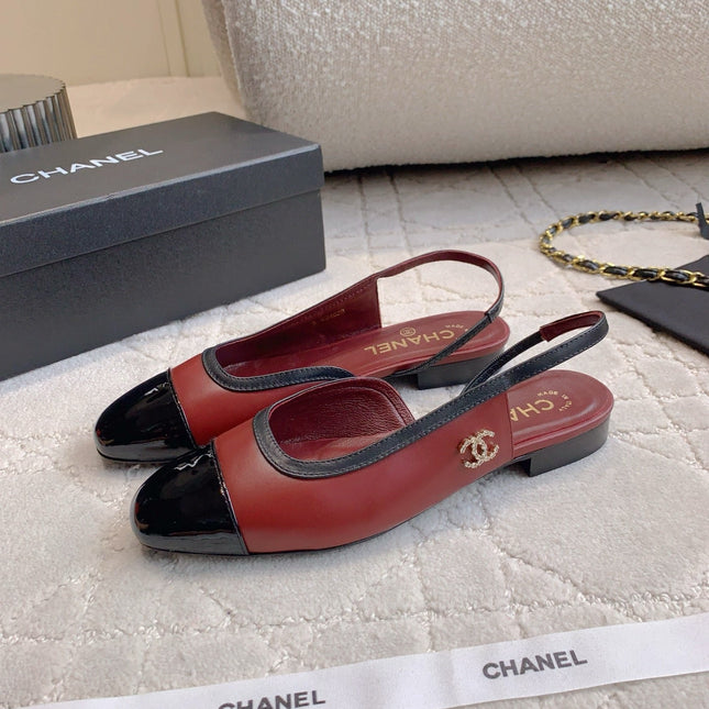 CHANEL 25S SLINGBACK IN BLACK AND ROSEWOOD CALFSKIN GOLD HARDWARE