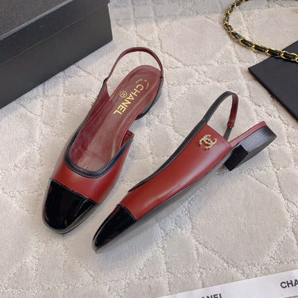 CHANEL 25S SLINGBACK IN BLACK AND ROSEWOOD CALFSKIN GOLD HARDWARE
