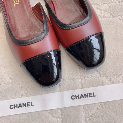 CHANEL 25S SLINGBACK IN BLACK AND ROSEWOOD CALFSKIN GOLD HARDWARE