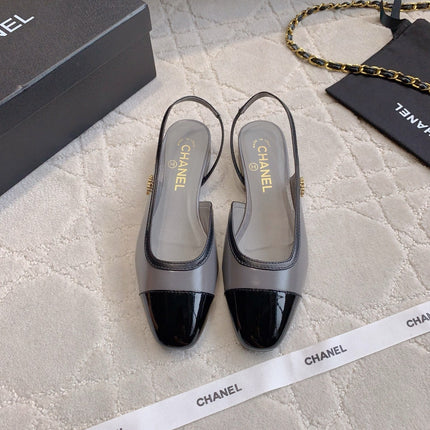 CHANEL 25S SLINGBACK IN BLACK AND TAUPE GRAY CALFSKIN GOLD HARDWARE