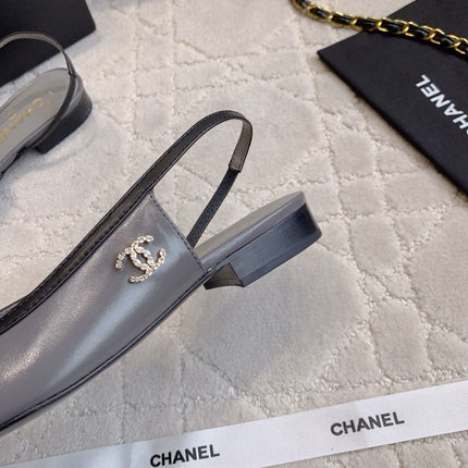 CHANEL 25S SLINGBACK IN BLACK AND TAUPE GRAY CALFSKIN GOLD HARDWARE