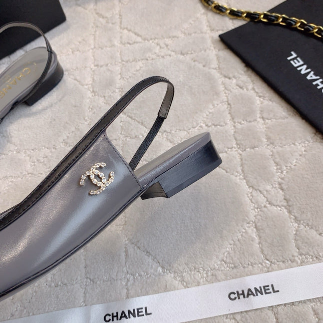 CHANEL 25S SLINGBACK IN BLACK AND TAUPE GRAY CALFSKIN GOLD HARDWARE