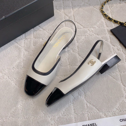 CHANEL 25S SLINGBACK IN BLACK AND WHITE CALFSKIN GOLD HARDWARE
