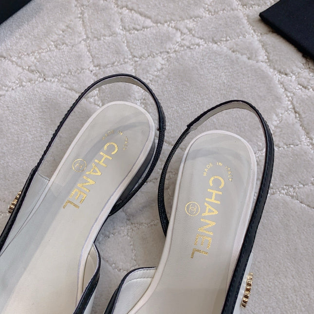 CHANEL 25S SLINGBACK IN BLACK AND WHITE CALFSKIN GOLD HARDWARE