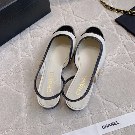 CHANEL 25S SLINGBACK IN BLACK AND WHITE CALFSKIN GOLD HARDWARE