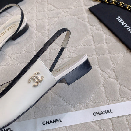 CHANEL 25S SLINGBACK IN BLACK AND WHITE CALFSKIN GOLD HARDWARE