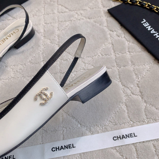 CHANEL 25S SLINGBACK IN BLACK AND WHITE CALFSKIN GOLD HARDWARE
