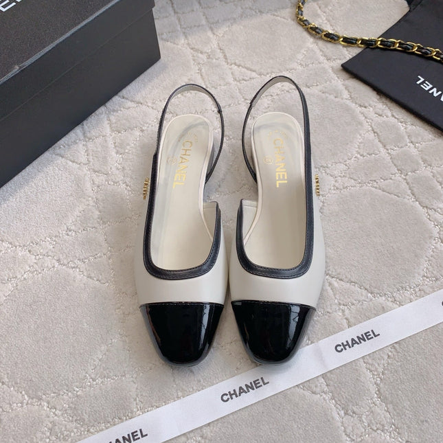 CHANEL 25S SLINGBACK IN BLACK AND WHITE CALFSKIN GOLD HARDWARE