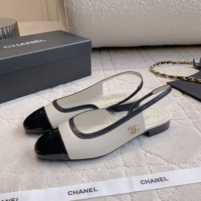 CHANEL 25S SLINGBACK IN BLACK AND WHITE CALFSKIN GOLD HARDWARE