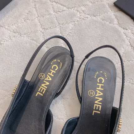 CHANEL 25S SLINGBACK IN SPARKLING BLACK CALFSKIN AND CANVAS GOLD HARDWARE