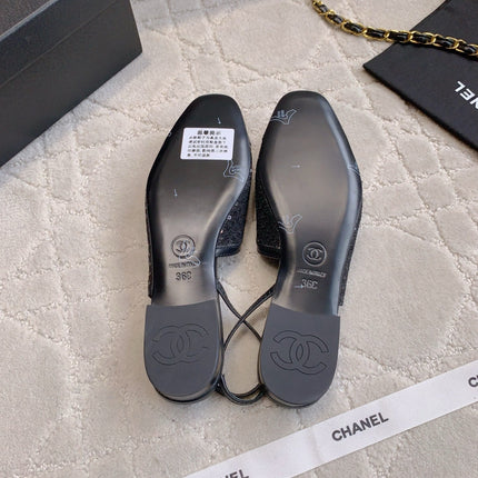 CHANEL 25S SLINGBACK IN SPARKLING BLACK CALFSKIN AND CANVAS GOLD HARDWARE