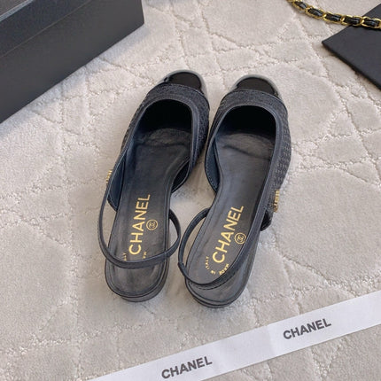 CHANEL 25S SLINGBACK IN SPARKLING BLACK CALFSKIN AND CANVAS GOLD HARDWARE