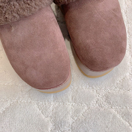 CELINE 25S DANA WEDGE MULE 70MM IN DARK BROWN SUEDE CALFSKIN AND SHEARLING