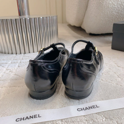 CHANEL 25S MARY JANE IN BLACK FULL CALFSKIN AND CANVAS GOLD HARDWARE