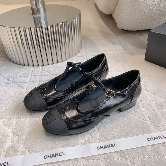 CHANEL 25S MARY JANE IN BLACK FULL CALFSKIN AND CANVAS GOLD HARDWARE