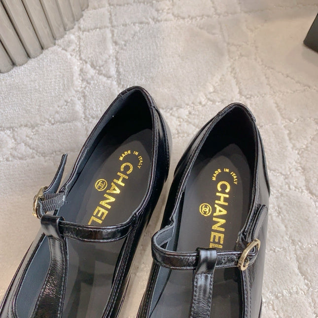 CHANEL 25S MARY JANE IN BLACK FULL CALFSKIN AND CANVAS GOLD HARDWARE