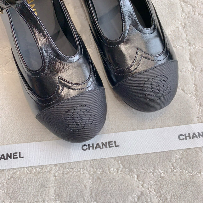 CHANEL 25S MARY JANE IN BLACK FULL CALFSKIN AND CANVAS GOLD HARDWARE