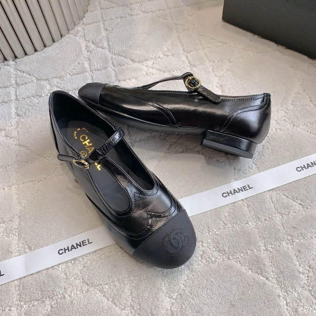 CHANEL 25S MARY JANE IN BLACK FULL CALFSKIN AND CANVAS GOLD HARDWARE